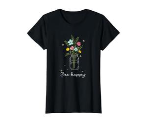 Bee Happy2 Floral Jar Value Graphic T-Shirt, Women, Black, M