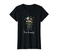 Bee Happy2 Floral Jar Value Graphic T-Shirt, Women, Black, XS