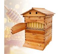 Bee Hive Kit with 7 Honeycomb Frames, Observation Window & Honey Nozzle, Automatic Wooden Beekeeping Starter Box