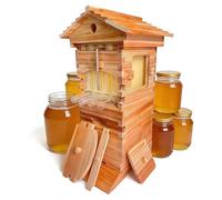 Bee Hive Kit, Wooden Beehive Box with Observation Window, Honey Tap, 4 Honey Frames & 6 Brood Frames for Backyard Honey Harvesting