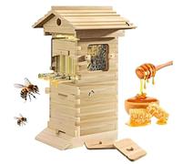 Bee Hive Starter Kit, 4 Self-Flowing Honey Frames & 6 Brood Frames, Observation Window, Durable Wooden Beekeeping Box for Garden