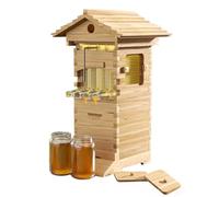 Bee Hives Boxes Starter Kit, Automatic Nectar Harvesting Hive Frames with Observation Window & 4 Honey Spout, Wooden Self-Flowing Honey Beehive Box, Complete Mini Bee Box for Beekeepers