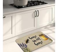 Bee Home Sweet Home Kitchen Mats, Lavender Floral Vintage Soft Rugs, Cushioned Comfort Washable Non Slip Decor Mats for Kitchen Sinks Laundry Room Bathroom 16x24 Inch