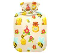 Bee Honey Flower Beige Hot Water Bottle with Cover for Pain Relief Hot Bag for Cramps, 2L
