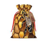 (Bee Honeybee) Large Reusable Burlap Pouches Rustic Wedding Favor Xmas Bags Drawstring Gift Sacks Bulk Party. M Size