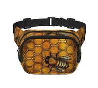 Bee Honeybee Print Unisex Square Double Layer Waist Bag Trendy Crossbody Fanny Pack Travel Workouts, Black, One Size