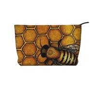 Bee Honeybee Printed Make up Bag for Women Corduroy Makeup Bags Zipper Travel Cosmetic Bags Pouch Organizer