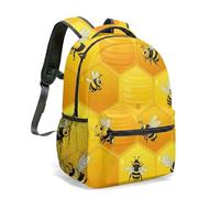 Bee Honeycomb All-over Print Backpack 16 Inch Decorative Nature Illustration Daypack Floral Pattern Rucksack for Travel (05)