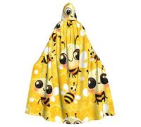 Bee-Honeycomb-Cute Adult Witch Hooded Cape, Halloween Costume Hooded Cloak