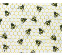 Bee & Honeycomb Fabric - 100% Cotton Poplin, 110cm Wide, 130 GSM - Ivory Bee Print Dressmaking, Quilting; 1 Metre Pre-Cut