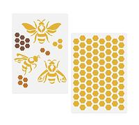 Bee Honeycomb Hexagon Stencil, 2 Pcs Bee Theme Drawing Template for Painting on Wood Fabric Wall Furniture Card Making Home Decor Reusable A4 Size 21x29.7cm