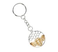 Bee Honeycomb Keyring Wasp Honey Comb Insect Keychain Gift Honeybee Nature Hexagon Bee's Silver Gold Bumblebee Pollination Cute Key's Bag