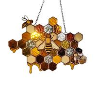 Bee Honeycomb Suncatcher Stained Glass Hanging Wall Art Ornament for Indoor Outdoor Garden Yard Decorative Beads for Bowls