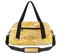 Bee Honeycombs Flower Kids Overnight Duffle Bags for Girls Boys, Yellow Lightweight Sports Gym Bag for Kids，Small Overnight Weekender Carry on Travel Bags Dance Bag, Bee Honeycombs Flower, 18.5L x