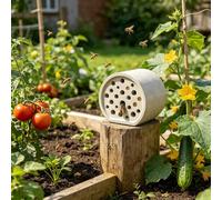 Bee Hotel Weatherproof Made of Concrete for the Garden, Compact Wild Bee Hotel and Insect Hotel as a Nesting Aid for Mason Bees, Robust Bee House for Outdoor Use (White_B)