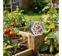Bee Hotel Weatherproof Made of Concrete for the Garden, Compact Wild Bee Hotel and Insect Hotel as a Nesting Aid for Mason Bees, Robust Bee House for Outdoor Use (White_A)