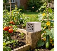 Bee Hotel Weatherproof Made of Concrete for the Garden, Compact Wild Bee Hotel and Insect Hotel as a Nesting Aid for Mason Bees, Robust Bee House for Outdoor Use (White_C)
