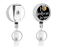 Bee I Believe in You ID Badge Holder Retractable with Keychain Stainless Steel for Office 1 Pack