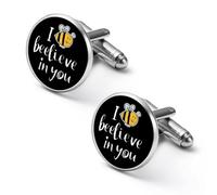 Bee I Believe in You Men's Cufflinks Tuxedo Cuff Links Shirt Tie Decor for Business Weddings