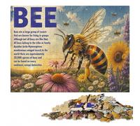 Bee Illustration on Blue Background Jigsaw Puzzle for Adults, 300 Pieces | Puzzle gift for adults: home hobby for puzzle fans at your own pace.