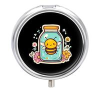 Bee in A Bottle Round Pill Box Organiser 3 Compartment Portable Medicine Case