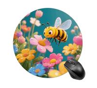 Bee in Flowers Mouse Pad Non-Slip Rubber Base Mouse Mat Smooth Surface Stitched Edges Mousepad Aesthetic Durable Compatible with All Mice for Office & Gaming, Desk Accessory
