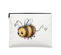 Bee Inspired Makeup Bag, Cute Cartoon Bee Cosmetic Travel Pouch for Women, Portable Small Canvas Zipper Organizer, Spring Gift Toiletry Bag, Birthday Holiday Aesthetic, Yellow, 7x9 Inch