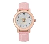 Bee Keeper Women's Leather Watch Easy Reader Minimalist Wristwatch Pink Rose Gold Strap Watches