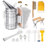 Bee Keeping Starter Kit 13pcs, Beekeeping Smoker, Bee Hive Scraper, Brush, Protective Gloves, Honey Uncapping Fork, Bee Hive Frame Gripper, Queen Catcher Clip, Bee Marker Bottle And Drinkers (A01)