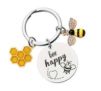 Bee Keychain Inspirational Keyring Gifts - Honey Key Rings for Men Women Kids, Cute Bee Accessories for Bag Purse Wallet Backpack, Bee 077, One size