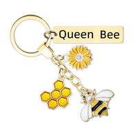 Bee Keyring Gifts for Women Girls - Inspirational Queen Bee Present for Teacher Friend Kids, Cute Honeycomb Motivational Sunflower Charms for Leaving Colleagues Men Graduation