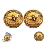 Bee Kind Bee Positive Challenge Coin, Inspirational Bee Grateful Commemorative Coin, Double Sided 3D Relief Metal Token, Motivational Gift for Women Men Teachers Friends (A-2PCS)