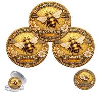 Bee Kind Bee Positive Challenge Coin, Inspirational Bee Grateful Commemorative Coin, Double Sided 3D Relief Metal Token, Motivational Gift for Women Men Teachers Friends (A-3PCS)