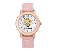 Bee Kind Classic Watches for Women Pink Leather Strap Trendy Quartz Watch for Small Wrists