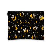 Bee Kind Makeup Bag, Cute Bees Pattern Portable Cosmetic Travel Bags for Women, Small Black Zipper Pouch, Gift for Nature Lovers, All Season Organizer, Black, 7x9 Inch