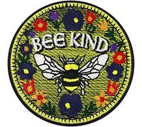 BEE Kind Patch | Bees Iron-on Patch for All Fabrics & Backpacks | Flower Sticker for Clothing and Jeans | bee Queen Badge Hippie Accessory Emblem | 70x70 mm