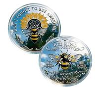 Bee Kind Positivity Coin, Double-Sided Inspirational Bee Token with Sunflower & Laurel Design, Motivational Challenge Coin for Daily Affirmation, Unique Encouragement Gift for Women, Men (1pc)
