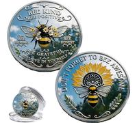 Bee Kind Positivity Commemorative Coin, Bee Kind Happy Challenge Coin, Double-Sided Inspirational Bees Token with Kindness & Gratitude Message, for Friends, Family (2pcs)