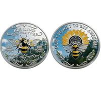 Bee Kind Positivity Commemorative Coin, Double-Sided Inspirational Bee Token, Bees Sunflower Kind Positive Inspirational Challenge Coin, Unique Motivational Encouragement Gift for Women, Men, Friends