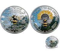 Bee Kind Positivity Commemorative Coin, Double-Sided Inspirational Bee Token with Kindness & Gratitude Message, Sunflower & Laurel Design, Motivational Encouragement Gift for Women Men (1pcs)