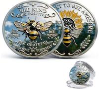 Bee Kind Positivity Commemorative Coin, Double-Sided Inspirational Bee Token with Kindness & Gratitude Message, Sunflower & Laurel Design, Unique Encouragement Gift for Women, Men & Friends (1pcs)