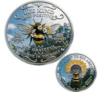 Bee Kind Positivity Commemorative Coin, Double-Sided Inspirational Bee Token with Kindness & Gratitude Message, Laurel & Sunflower Design,Bee Inspirational Challenge Coin for Friends Women Men (1PC)