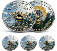 Bee Kind Positivity Commemorative Coin, Double-Sided Inspirational Bee Token with Kindness & Gratitude Message, Sunflower & Laurel Design, Unique Encouragement Gift for Women, Men & Friends (3pcs)