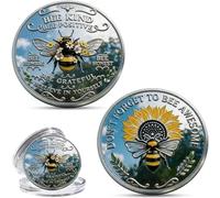 Bee Kind Positivity Commemorative Coin, Double-Sided Inspirational Bee Token with Kindness & Gratitude Message, Sunflower & Laurel Design, Unique Encouragement Gift for Women, Men, Friends (5pcs)
