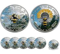 Bee Kind Positivity Commemorative Coin,Double-Sided Inspirational Bee Token with Kindness & Gratitude Message,Bee Kind Bee Happy Challenge Coin,Unique Encouragement Gift for Women,Men,Friends (5 Pcs)