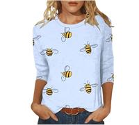 Bee Kind T-Shirts Women Clearance,Ladies Round Neck 3/4 Sleeve Tunic Tops Cute Graphic Pullover Tees Bee Festival Blouse Casual Loose Comforty Oversized Shirt Summer Holiday Clothes UK Size 8-22