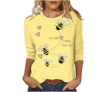 Bee Kind T-Shirts Women Clearance,Ladies Round Neck 3/4 Sleeve Tunic Tops Cute Graphic Pullover Tees Bee Festival Blouse Casual Loose Comforty Oversized Shirt Summer Holiday Clothes UK Size 8-22
