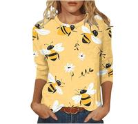 Bee Kind T-Shirts Women Clearance,Ladies Round Neck 3/4 Sleeve Tunic Tops Cute Graphic Pullover Tees Bee Festival Blouse Casual Loose Comforty Oversized Shirt Summer Holiday Clothes UK Size 8-22