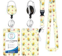 Bee Lanyards for ID Badges, Funny Teacher ID Badge Holder with Breakaway Lanyard Retractable Badge Reel, ID Card Holder Keychain Name Badge Clip for Teacher Nurse Student