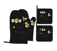 Bee Love Honey 4-piece kitchen baking set with printed baking supplies suitable for cooking baking and grilling